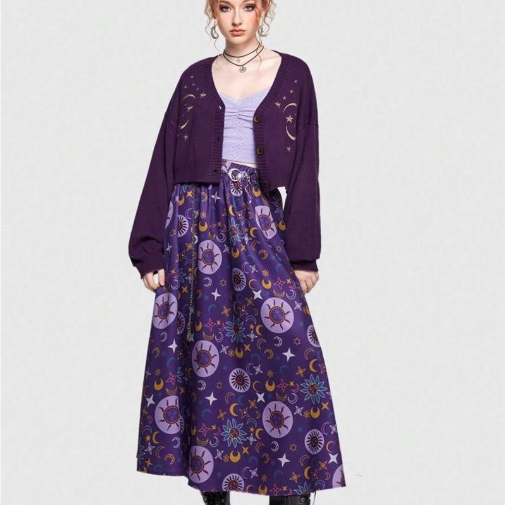 ROMWE Purple Cardigan with Star and Moon Embroidery - Picture 8 of 16
